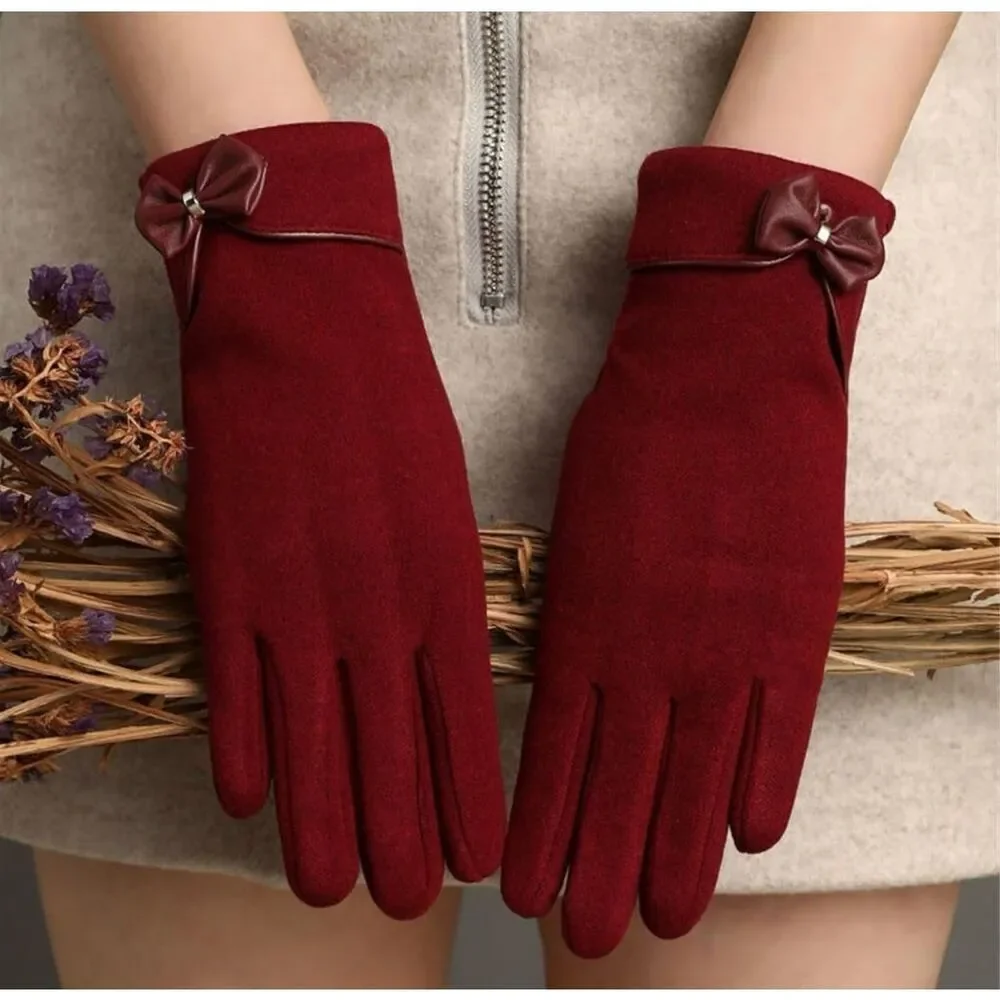 Burgundy Bow Gloves
